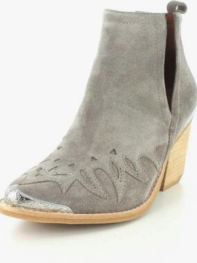 Jeffrey Campbell Olinda Taupe Suede Western Ankle Boot with Metal Toe